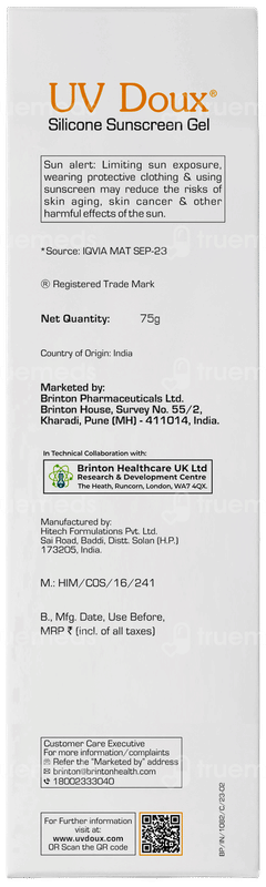 Brinton Uv Doux Spf 50 Pa+++ Silicone Sunscreen Gel 75gm