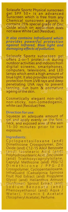 Solasafe Sportz Spf 50+ Pa+++ Physical Sunscreen Gel 50Gm