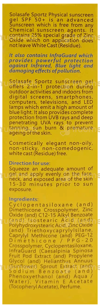 Solasafe Sportz Spf 50+ Pa+++ Physical Sunscreen Gel 50Gm