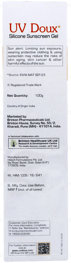 Uv Doux Spf 50 Pa+++ Silicone Sunscreen Gel 100gm