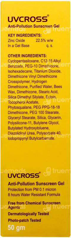 Uvcross Anti Pollution Spf 50+ Pa++++ Sunscreen Gel 50gm