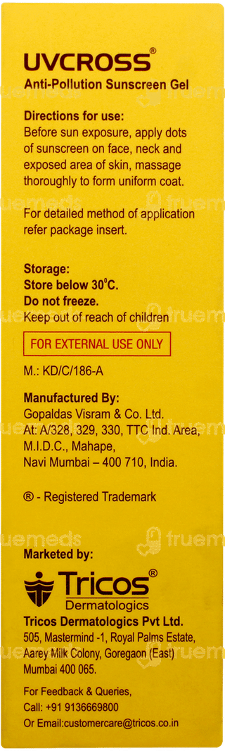 Uvcross Anti Pollution Spf 50+ Pa++++ Sunscreen Gel 50gm