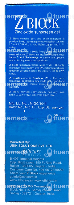 Z Block Uvb Spf 50+ Pa+++ Sunscreen Gel 50ml Z Block Uvb Spf 50+ Pa+++ Sunscreen Gel 50ml