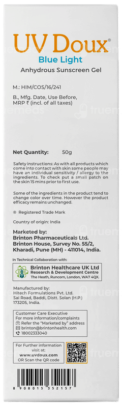 Brinton Uv Doux Blue Light Spf 50 Pa+++ Anhydrous Sunscreen Gel 50gm