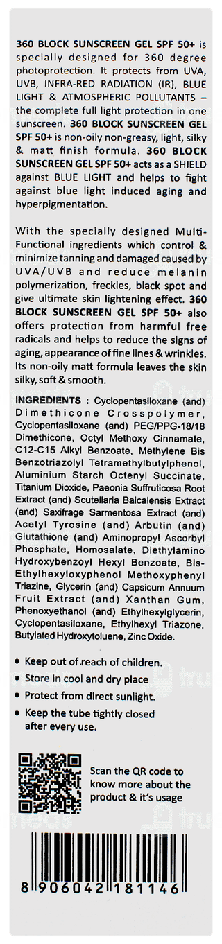 360 Block Spf 50+ Pa+++ Sunscreen Gel 50gm