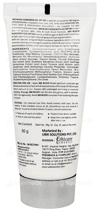 360 Block Spf 50+ Pa+++ Sunscreen Gel 50gm