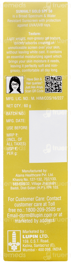 Sunhalt Gold Spf 50 Pa+++  Hydrating Sunscreen 60gm