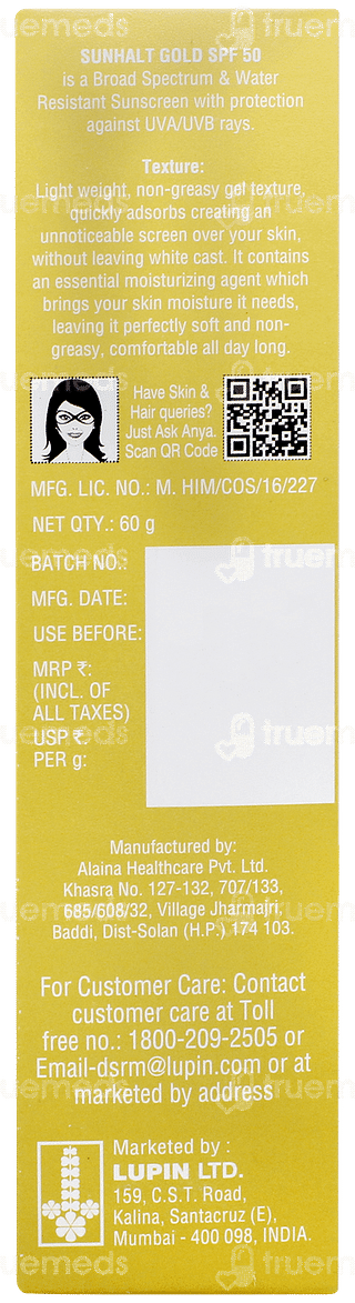 Sunhalt Gold Spf 50 Pa+++  Hydrating Sunscreen 60gm