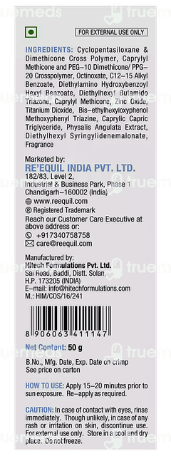 Re'Equil Ultra Matte Dry Touch Spf 50 Pa++++ Sunscreen Gel 50 Gm