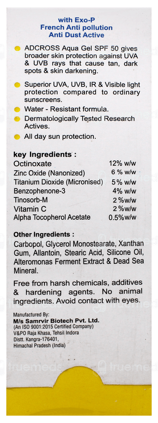 Adcross Aqua Spf 50+ Pa+++ Anti Pollution Sunscreen Gel 75Ml