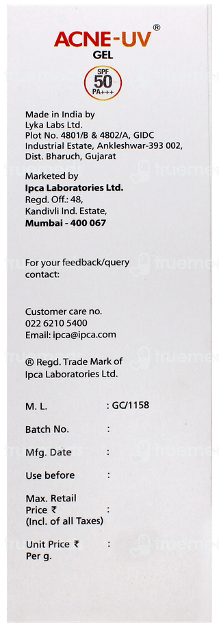 Acne Uv Spf 50 + Pa+++ Silicone Sunscreen Gel 100gm