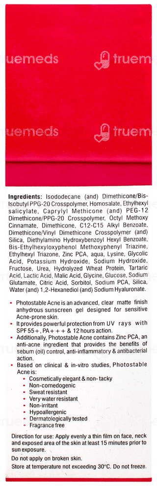 Photostable Acne Spf 55+ Pa+++ Matte Finish Sunscreen Gel 50gm