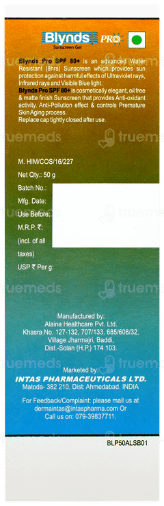 Blynds Pro Spf 80+ Pa+++ Sunscreen Gel 50gm