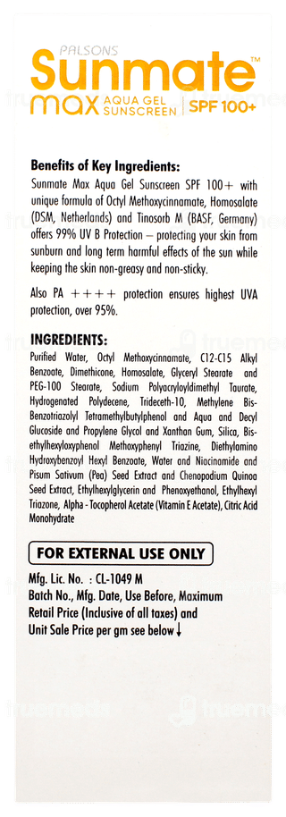 Sunmate Max Spf 100+ Sunscreen Aqua Gel 50gm