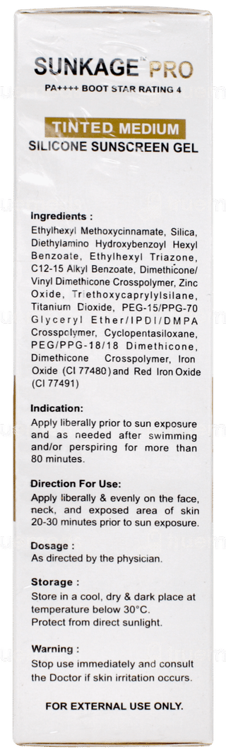 Sunkage Pro Spf 80 + Pa++++ Tinted Medium Silicone Sunscreen Gel 50ml