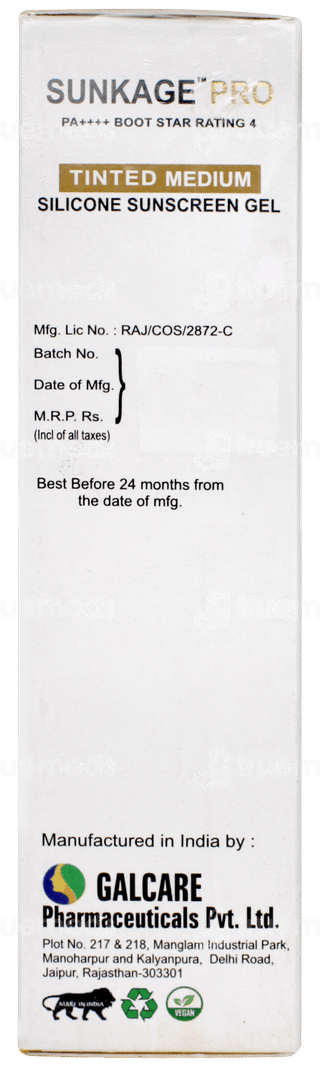 Sunkage Pro Spf 80 + Pa++++ Tinted Medium Silicone Sunscreen Gel 50ml