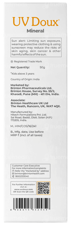 Brinton Uv Doux Mineral Spf 50 Pa+++ Sunscreen Gel 50gm Brinton Uv Doux Mineral Spf 50 Pa+++ Sunscreen Gel 50gm