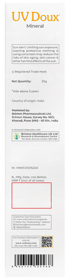 Brinton Uv Doux Mineral Spf 50 Pa+++ Sunscreen Gel 30gm