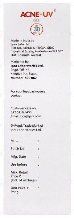 Acne Uv Spf 30 Pa+++ Gel 100gm