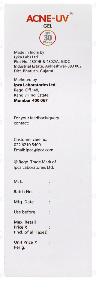 Acne Uv Spf 30 Pa+++ Gel 100gm