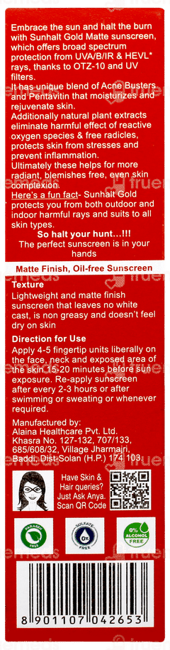 Sunhalt Gold Spf 90+ Pa+++ Matte Sunscreen 50gm