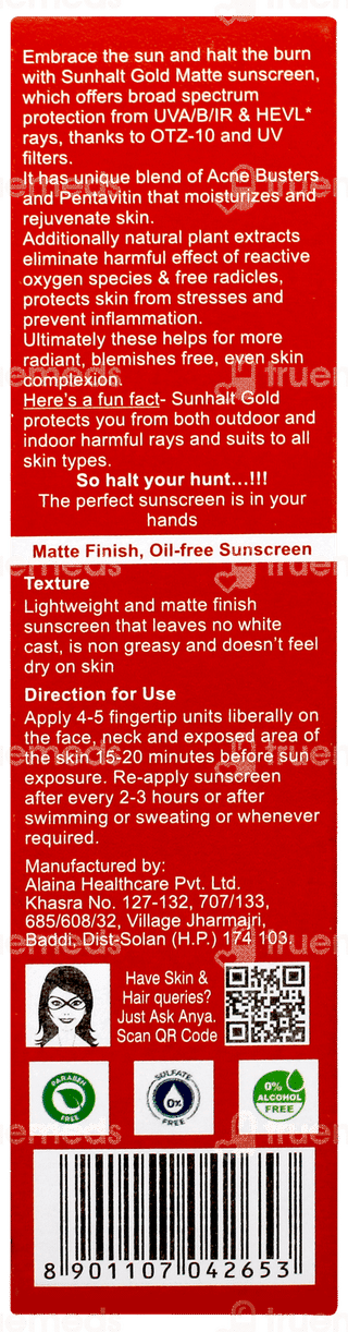 Sunhalt Gold Spf 90+ Pa+++ Matte Sunscreen 50gm