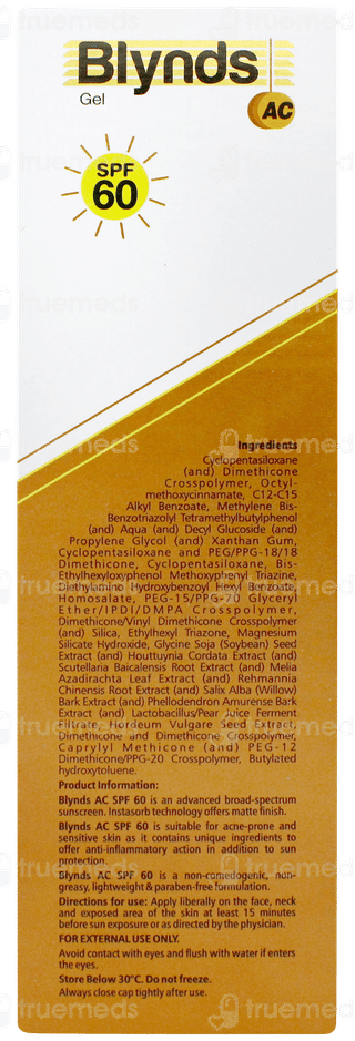 Blynds Ac Spf 60 Pa+++ Sunscreen Gel 50gm