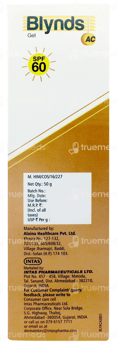 Blynds Ac Spf 60 Pa+++ Sunscreen Gel 50gm