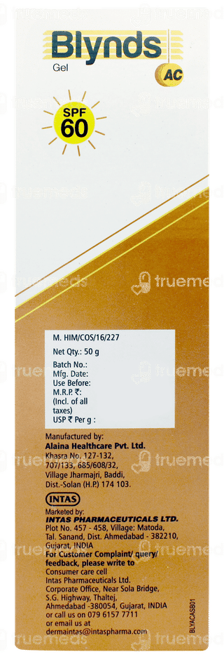 Blynds Ac Spf 60 Pa+++ Sunscreen Gel 50gm