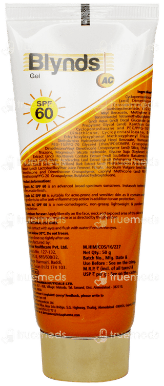 Blynds Ac Spf 60 Pa+++ Sunscreen Gel 50gm