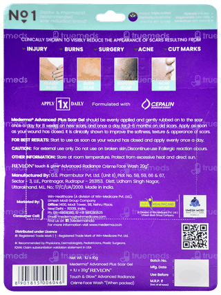 Mederma Advanced Plus Scar Gel 10gm With Free Revlon Touch & Glow Creme Face Wash 20gm