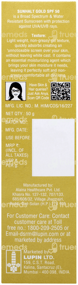 Sunhalt Gold Spf 50 Pa+++  Hydrating Sunscreen 50gm