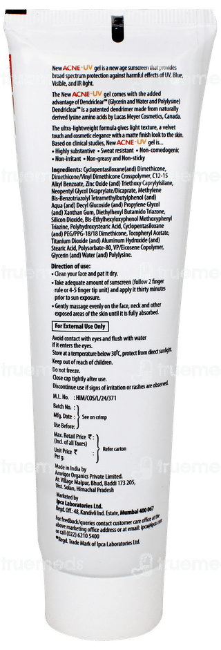 Acne Uv New Advanced Light Protection Spf 50+ Pa++++ Silicone Sunscreen Gel 100Gm