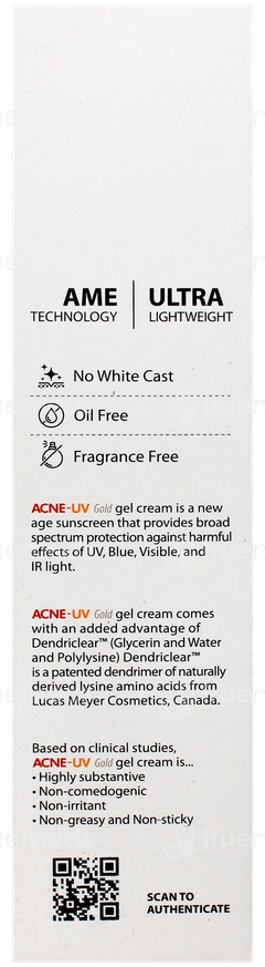 Acne Uv Gold Advanced Light Protection Spf 100+ Pa++++ Sunscreen Gel 50gm