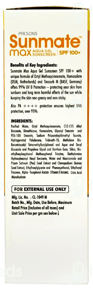 Sunmate Max Spf 100+ Sunscreen Aqua Gel 70Gm