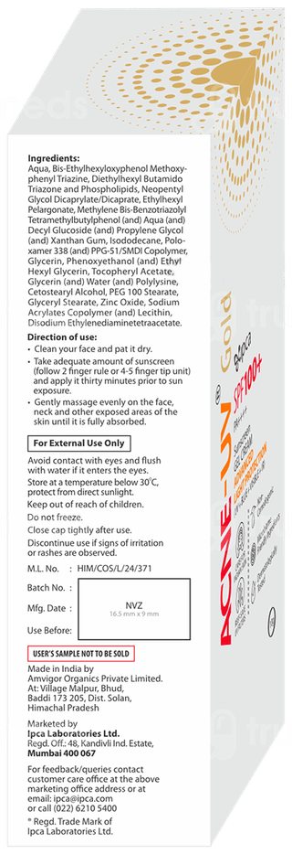 Acne Uv Gold Advanced Light Protection Spf 100+ Pa++++ Sunscreen Gel Cream 30Gm