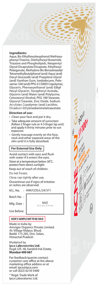 Acne Uv Gold Advanced Light Protection Spf 100+ Pa++++ Sunscreen Gel Cream 100Gm