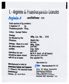Arginix F Orange Flavour Sugar Free Granules 5gm Arginix F Orange Flavour Sugar Free Granules 5gm