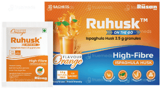 Ruhusk High Fiber Ispaghula Husk Orange Flavour Sugar Free Granules 3.5gm Pack Of 30 Sachets