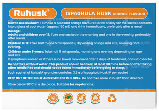 Ruhusk High Fiber Ispaghula Husk Orange Flavour Sugar Free Granules 3.5gm Pack Of 30 Sachets