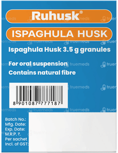 Ruhusk High Fiber Ispaghula Husk Orange Flavour Sugar Free Granules 3.5gm Pack Of 30 Sachets