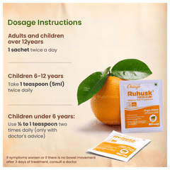 Ruhusk High Fiber Ispaghula Husk Orange Flavour Sugar Free Granules 3.5gm Pack Of 30 Sachets