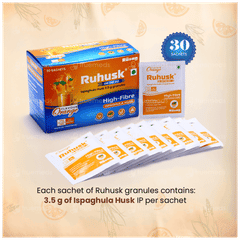 Ruhusk High Fiber Ispaghula Husk Orange Flavour Sugar Free Granules 3.5gm Pack Of 30 Sachets