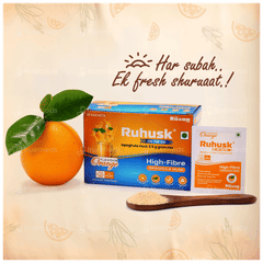 Ruhusk High Fiber Ispaghula Husk Orange Flavour Sugar Free Granules 3.5gm Pack Of 30 Sachets