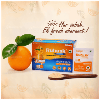 Ruhusk High Fiber Ispaghula Husk Orange Flavour Sugar Free Granules 3.5gm Pack Of 30 Sachets