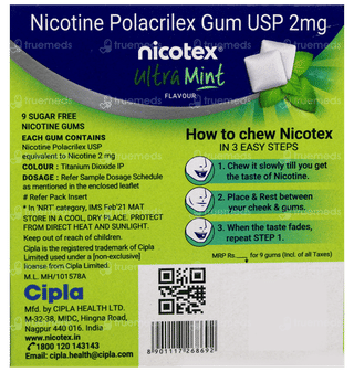 Nicotex 2Mg Ultra Mint Flavour Sugar Free Nicotine Gums 9