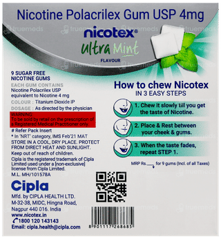 Nicotex 4Mg Ultra Mint Flavour Sugar Free Nicotine Gums 9