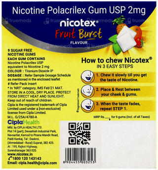 Nicotex 2Mg Fruit Burst Flavour Sugar Free Nicotine Gums 9