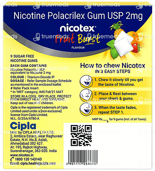 Nicotex 2mg Fruit Burst Flavour Sugar Free Nicotine Gum 9