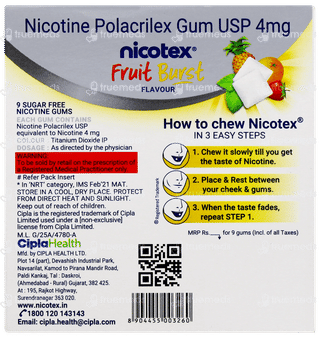 Nicotex 4mg Fruit Burst Flavour Sugar Free Nicotine Gums 9